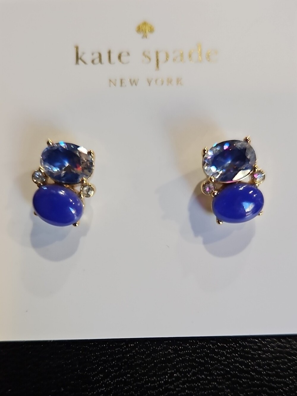 kate spade Blue Crystal & Cobalt Cabochon Gold-Trim Stud Earrings